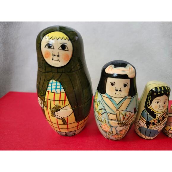 Vintage set 5 Russian Nesting Dolls Unique Artsy Asian Floral Design - Picture 3 of 6